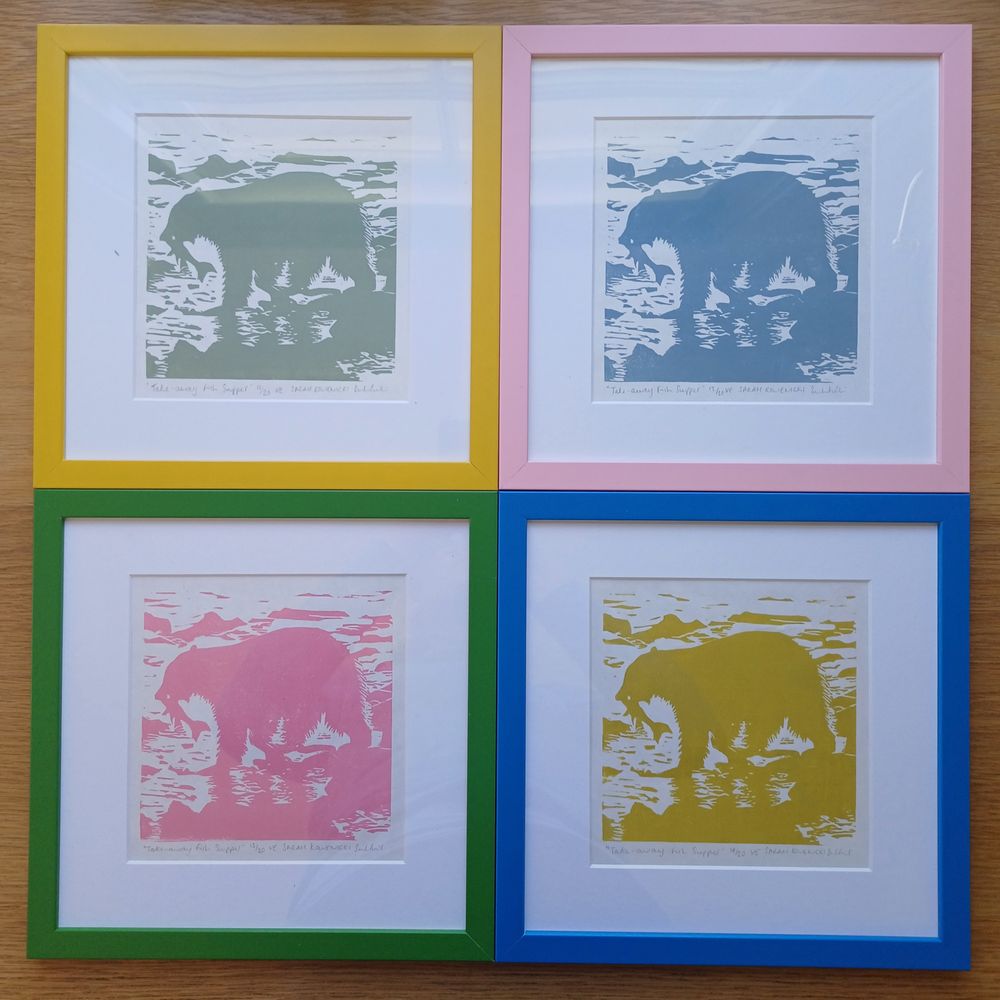 A selection of prints, framed