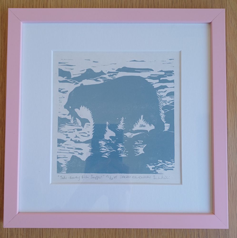 Powder Blue print in pink frame