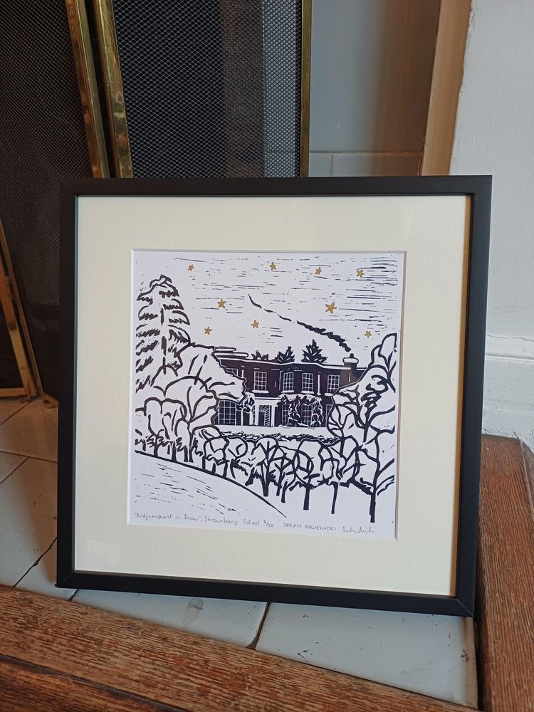 Ridgemount in Snow, Shrewsbury School - framed